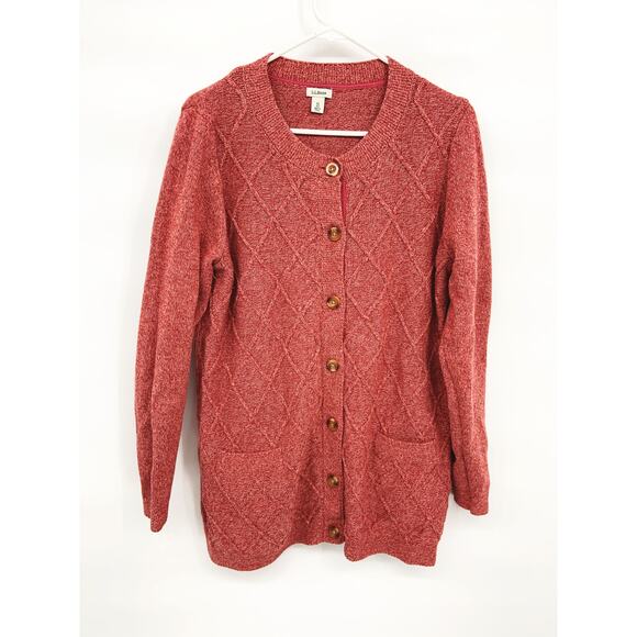 LL Bean 100% Cotton Salmon Pink Cardigan Sweater Button Down Size XL - Picture 1 of 5